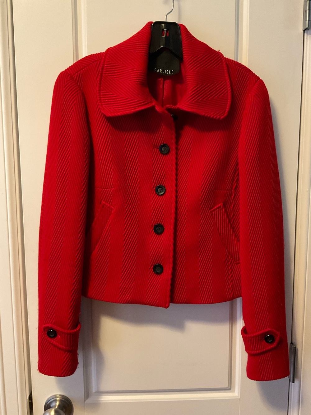 Beautiful Carlisle Red Textured Wool Blend Button Front Jacket - 6